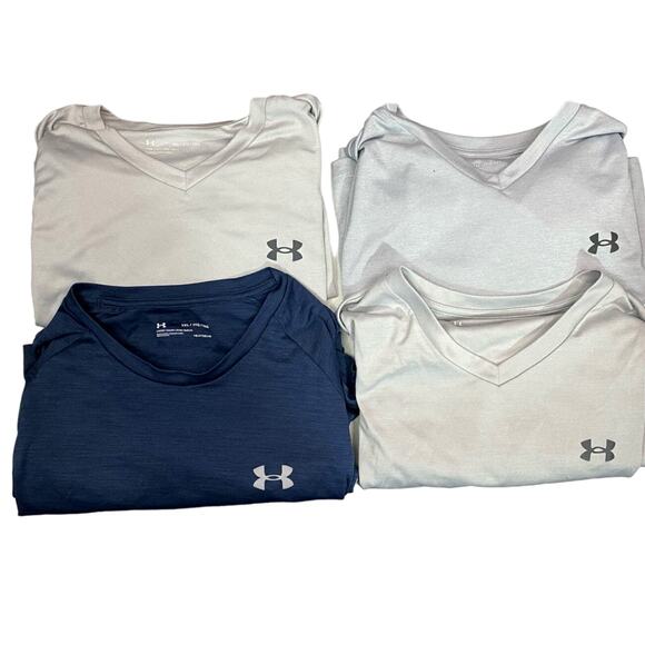BUNDLE 4 UNDER ARMOUR SHORT SLEEVE V-NECK / CREW GRAY BLUE 2XL LOOSE FIT - Picture 1 of 9